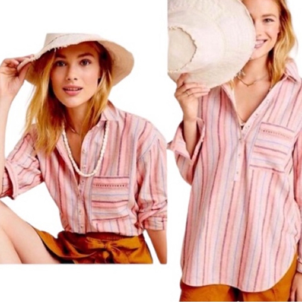 Anthro Linen Blend Lida Pull Over Shirt Size Medium